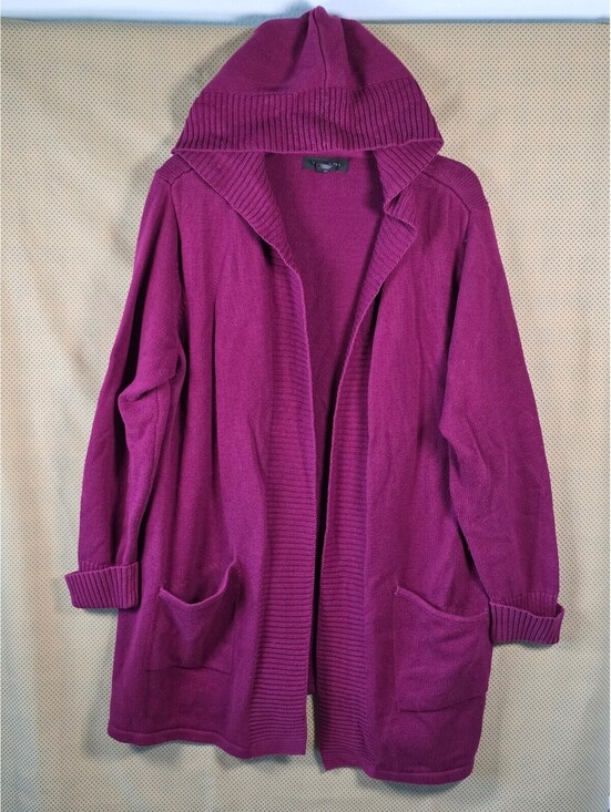 Tahari Sweaters - Tahari Women's 2X Magenta Pink Hooded Open Front Long Knit Cardigan Sweater